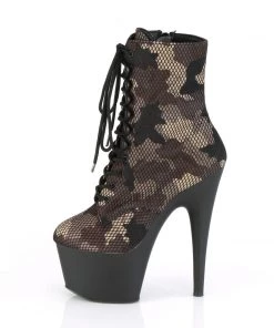 Pleaser Direct Adore 1020CM Camo Mesh Black Matte Ankle Boots