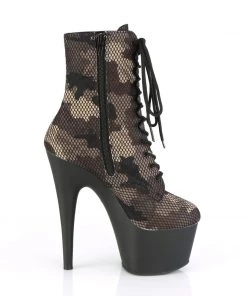 Pleaser Direct Adore 1020CM Camo Mesh Black Matte Ankle Boots