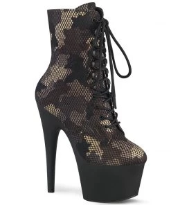 Pleaser Direct Adore 1020CM Camo Mesh Black Matte Ankle Boots