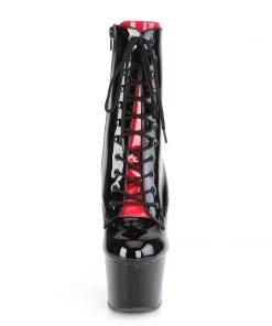 Pleaser Direct Adore 1020FH Black & Red Lace Up Ankle Boots