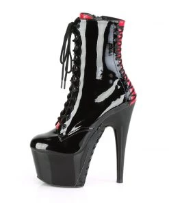 Pleaser Direct Adore 1020FH Black & Red Lace Up Ankle Boots