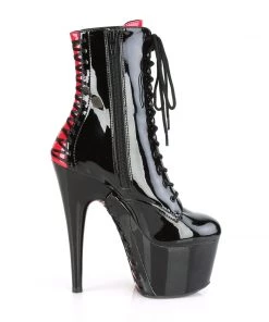 Pleaser Direct Adore 1020FH Black & Red Lace Up Ankle Boots