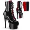 Pleaser Direct Adore 1020FH Black & Red Lace Up Ankle Boots