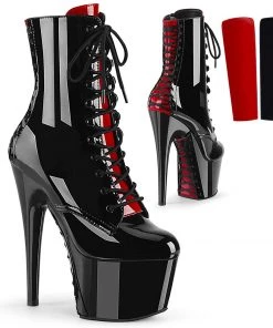 Pleaser Direct Adore 1020FH Black & Red Lace Up Ankle Boots