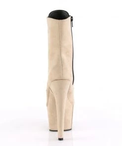 Pleaser Direct Adore 1020FS Beige Faux Suede And Black Vegan Boots Larger Size Shoes