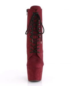 Pleaser Direct Larger Size Shoes Adore 1020FS Burgundy Faux Suede And Black Vegan Ankle Boots