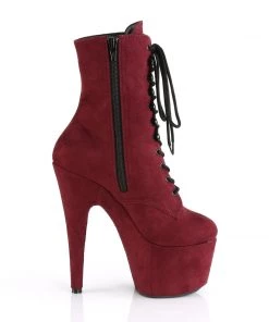 Pleaser Direct Larger Size Shoes Adore 1020FS Burgundy Faux Suede And Black Vegan Ankle Boots