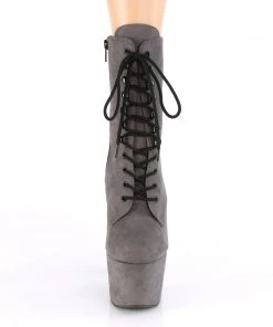 Pleaser Direct Larger Size Shoes Adore 1020FS Grey Faux Suede And Black Vegan Ankle Boots