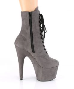 Pleaser Direct Larger Size Shoes Adore 1020FS Grey Faux Suede And Black Vegan Ankle Boots