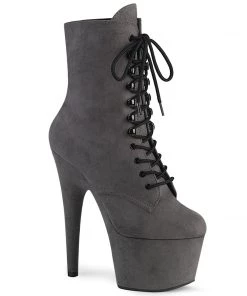 Pleaser Direct Larger Size Shoes Adore 1020FS Grey Faux Suede And Black Vegan Ankle Boots