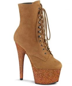Pleaser Direct Larger Size Shoes Adore 1020FSMG Tan Glitter Platform Boots