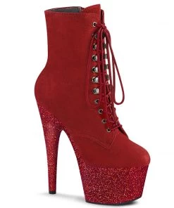 Pleaser Direct Adore 1020FSMG Red Glitter Platform Boots