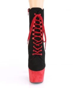 Pleaser Direct Adore 1020FSTT Black & Red Faux Suede Ankle Boots