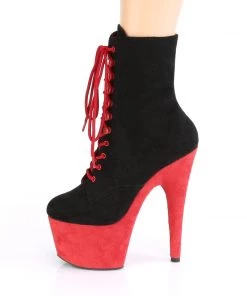 Pleaser Direct Adore 1020FSTT Black & Red Faux Suede Ankle Boots 7 Pleaser Direct Adore 1020FSTT Black & Red Faux Suede Ankle Boots