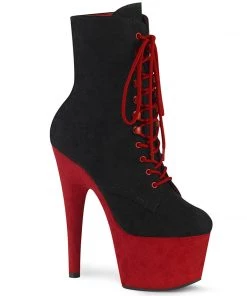 Pleaser Direct Adore 1020FSTT Black & Red Faux Suede Ankle Boots
