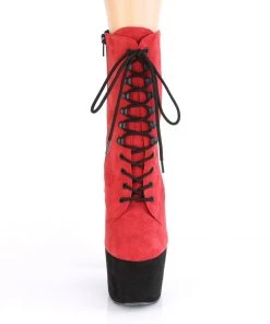 Pleaser Direct Adore 1020FSTT Red & Black Faux Suede Ankle Boots