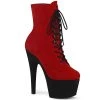 Pleaser Direct Adore 1020FSTT Red & Black Faux Suede Ankle Boots