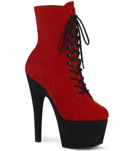 Pleaser Direct Adore 1020FSTT Red & Black Faux Suede Ankle Boots
