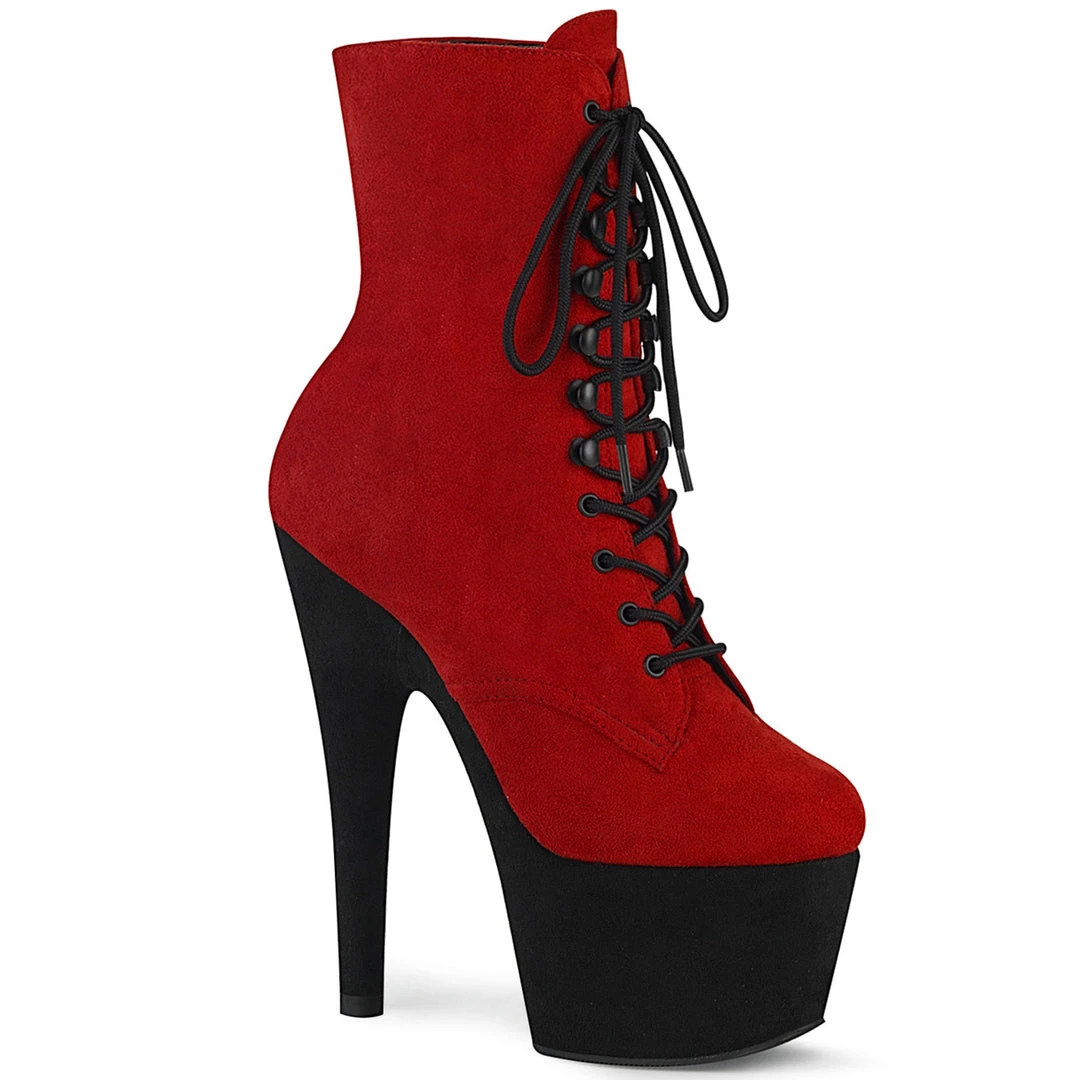 Pleaser Direct Adore 1020FSTT Red & Black Faux Suede Ankle Boots 1 Pleaser Direct Adore 1020FSTT Red & Black Faux Suede Ankle Boots