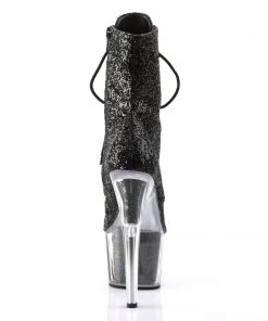 Pleaser Direct Adore 1020G Black Glitter Platform Ankle Boots Larger Size Shoes