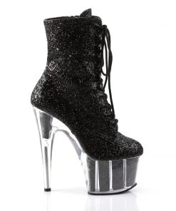 Pleaser Direct Adore 1020G Black Glitter Platform Ankle Boots Larger Size Shoes