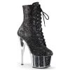 Pleaser Direct Adore 1020G Black Glitter Platform Ankle Boots Larger Size Shoes