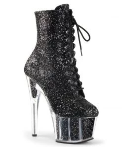 Pleaser Direct Adore 1020G Black Glitter Platform Ankle Boots Larger Size Shoes