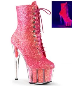 Pleaser Direct Adore 1020G Neon Pink Glitter Platform Ankle Boots Larger Size Shoes