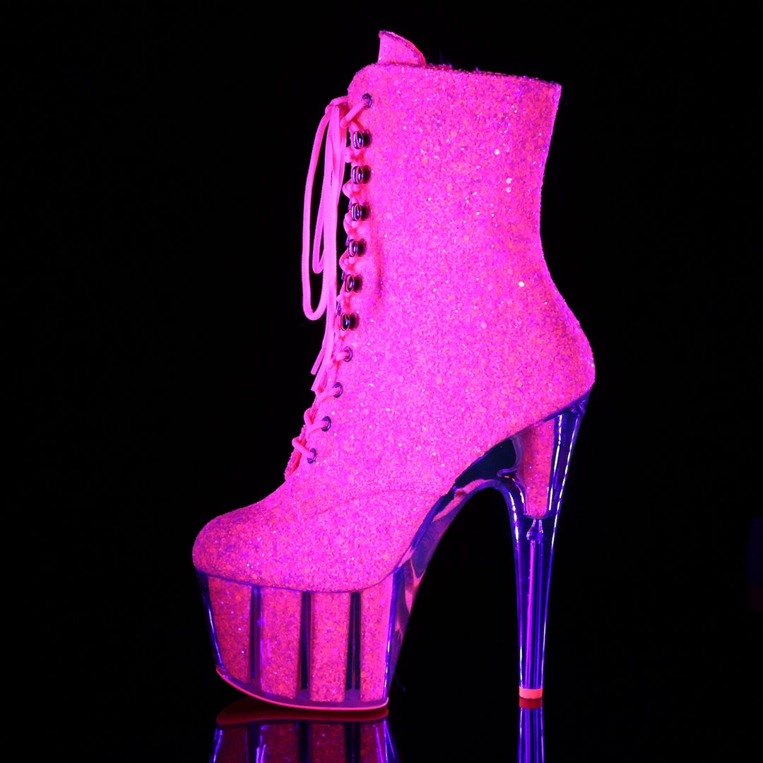 Pleaser Direct Adore 1020G Neon Pink Glitter Platform Ankle Boots Larger Size Shoes 3 Pleaser Direct Adore 1020G Neon Pink Glitter Platform Ankle Boots Larger Size Shoes