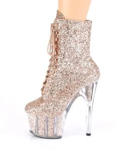 Pleaser Direct Adore 1020G Rose Gold Glitter Platform Ankle Boots