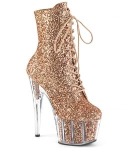 Pleaser Direct Adore 1020G Rose Gold Glitter Platform Ankle Boots