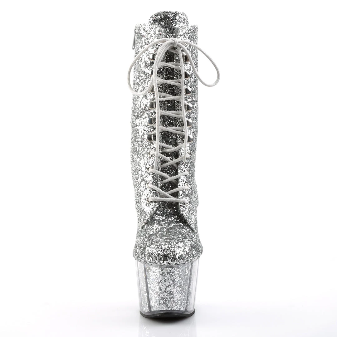 Pleaser Direct Adore 1020G Silver Glitter Platform Ankle Boots Larger Size Shoes 2 Pleaser Direct Adore 1020G Silver Glitter Platform Ankle Boots Larger Size Shoes