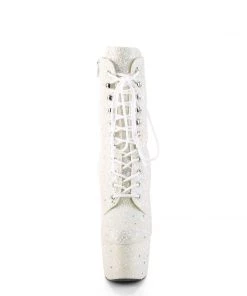 Pleaser Direct Larger Size Shoes Adore 1020GDLG White Glitter UV Reactive Platform Ankle Boots