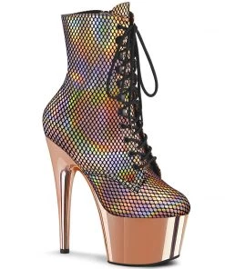 Pleaser Direct Larger Size Shoes Adore 1020HFN Rose Gold Chrome Hologram Ankle Boots