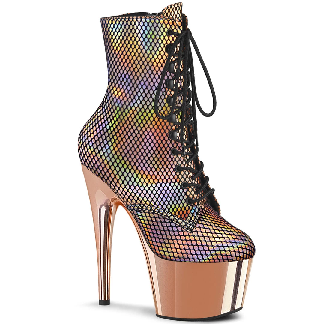 Pleaser Direct Larger Size Shoes Adore 1020HFN Rose Gold Chrome Hologram Ankle Boots 1 Pleaser Direct Larger Size Shoes Adore 1020HFN Rose Gold Chrome Hologram Ankle Boots
