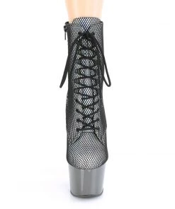 Pleaser Direct Adore 1020HFN Pewter Chrome Hologram Ankle Boots Larger Size Shoes