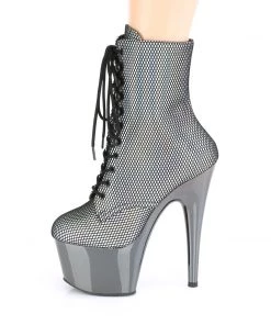 Pleaser Direct Adore 1020HFN Pewter Chrome Hologram Ankle Boots Larger Size Shoes