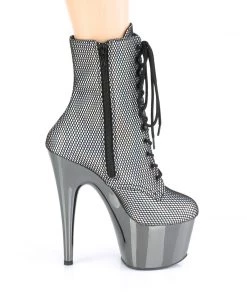 Pleaser Direct Adore 1020HFN Pewter Chrome Hologram Ankle Boots Larger Size Shoes