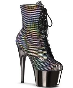 Pleaser Direct Adore 1020HFN Pewter Chrome Hologram Ankle Boots Larger Size Shoes