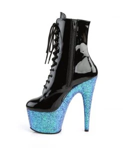 Pleaser Direct Adore 1020LG Black Patent & Blue Glitter Boots Larger Size Shoes