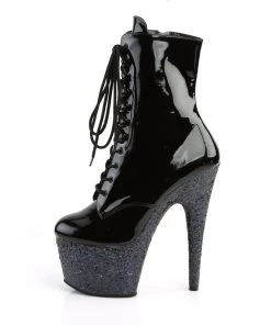 Pleaser Direct Adore 1020LG Black Patent And Glitter Vegan Boots Larger Size Shoes