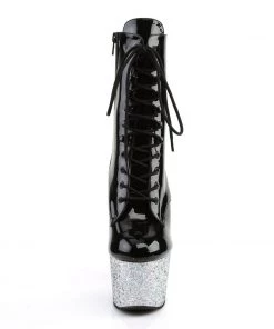 Pleaser Direct Larger Size Shoes Adore 1020LG Black Patent & Silver Glitter Boots