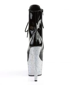 Pleaser Direct Larger Size Shoes Adore 1020LG Black Patent & Silver Glitter Boots