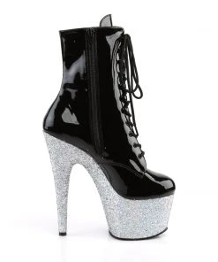 Pleaser Direct Larger Size Shoes Adore 1020LG Black Patent & Silver Glitter Boots