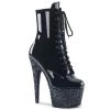 Pleaser Direct Adore 1020LG Black Patent Glitter Boots