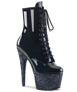 Pleaser Direct Adore 1020LG Black Patent Glitter Boots