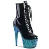Pleaser Direct Adore 1020LG Black Patent & Blue Glitter Boots Larger Size Shoes