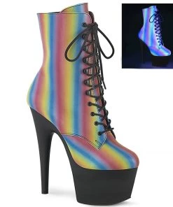 Pleaser Direct Larger Size Shoes Adore 1020RC-REFL-02 Rainbow Reflective Ankle Boots