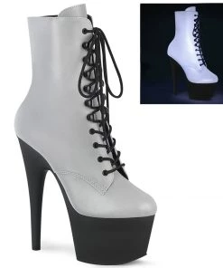 Pleaser Direct Larger Size Shoes Adore 1020REFL White Reflective Ankle Boots