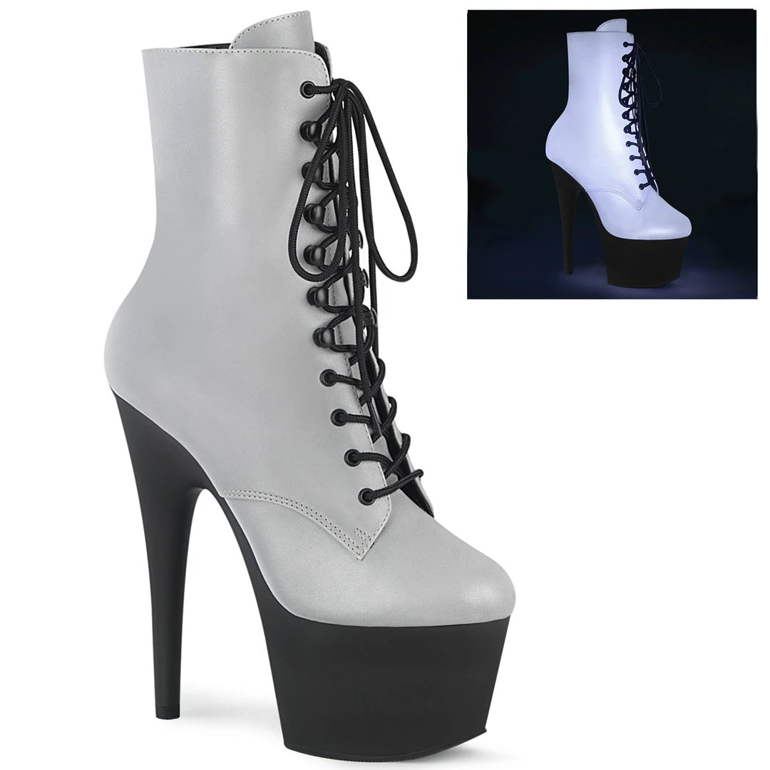 Pleaser Direct Larger Size Shoes Adore 1020REFL White Reflective Ankle Boots 1 Pleaser Direct Larger Size Shoes Adore 1020REFL White Reflective Ankle Boots